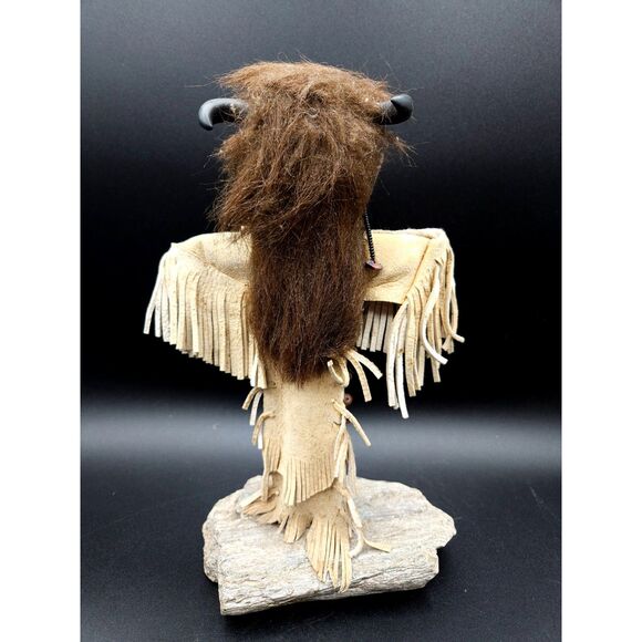 Vintage Kachina Doll Signed Paki Buffalo Head Leather Clothing - Picture 9 of 10